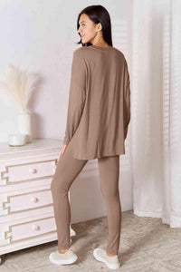 Basic Bae Full Size V-Neck Soft Rayon Long Sleeve Top and Pants Lounge Set - Happily Ever Atchison Shop Co.