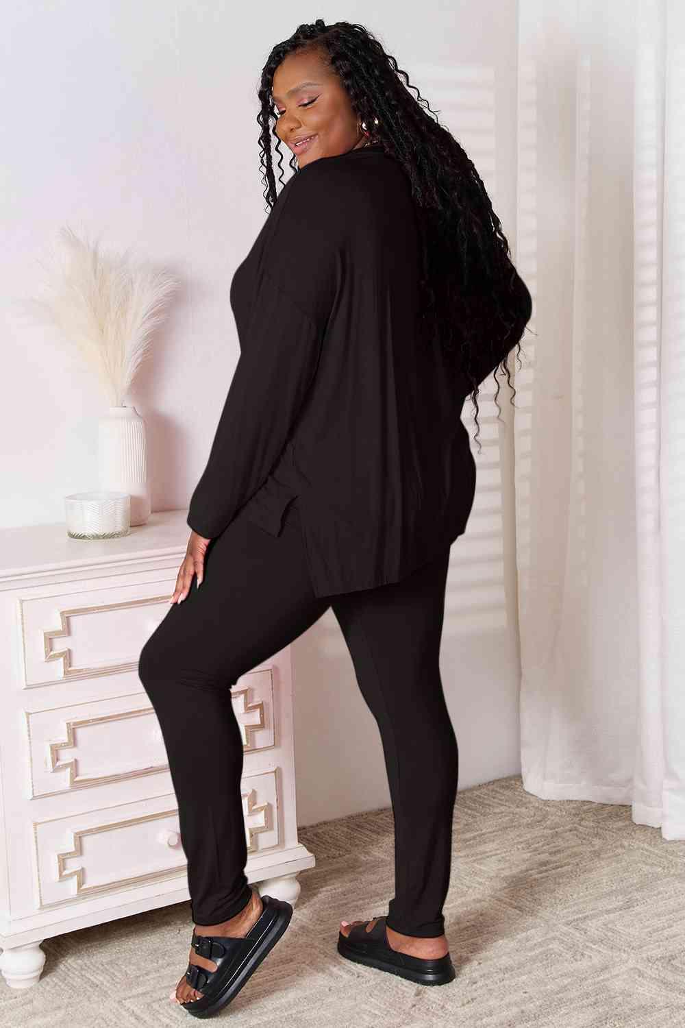 Basic Bae Full Size V-Neck Soft Rayon Long Sleeve Top and Pants Lounge Set - Happily Ever Atchison Shop Co.