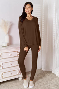 Basic Bae Full Size V-Neck Soft Rayon Long Sleeve Top and Pants Lounge Set - Happily Ever Atchison Shop Co.