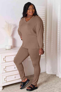 Basic Bae Full Size V-Neck Soft Rayon Long Sleeve Top and Pants Lounge Set - Happily Ever Atchison Shop Co.