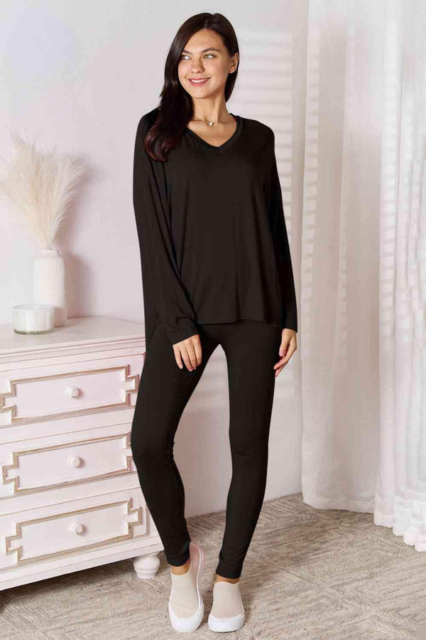 Basic Bae Full Size V-Neck Soft Rayon Long Sleeve Top and Pants Lounge Set - Happily Ever Atchison Shop Co.