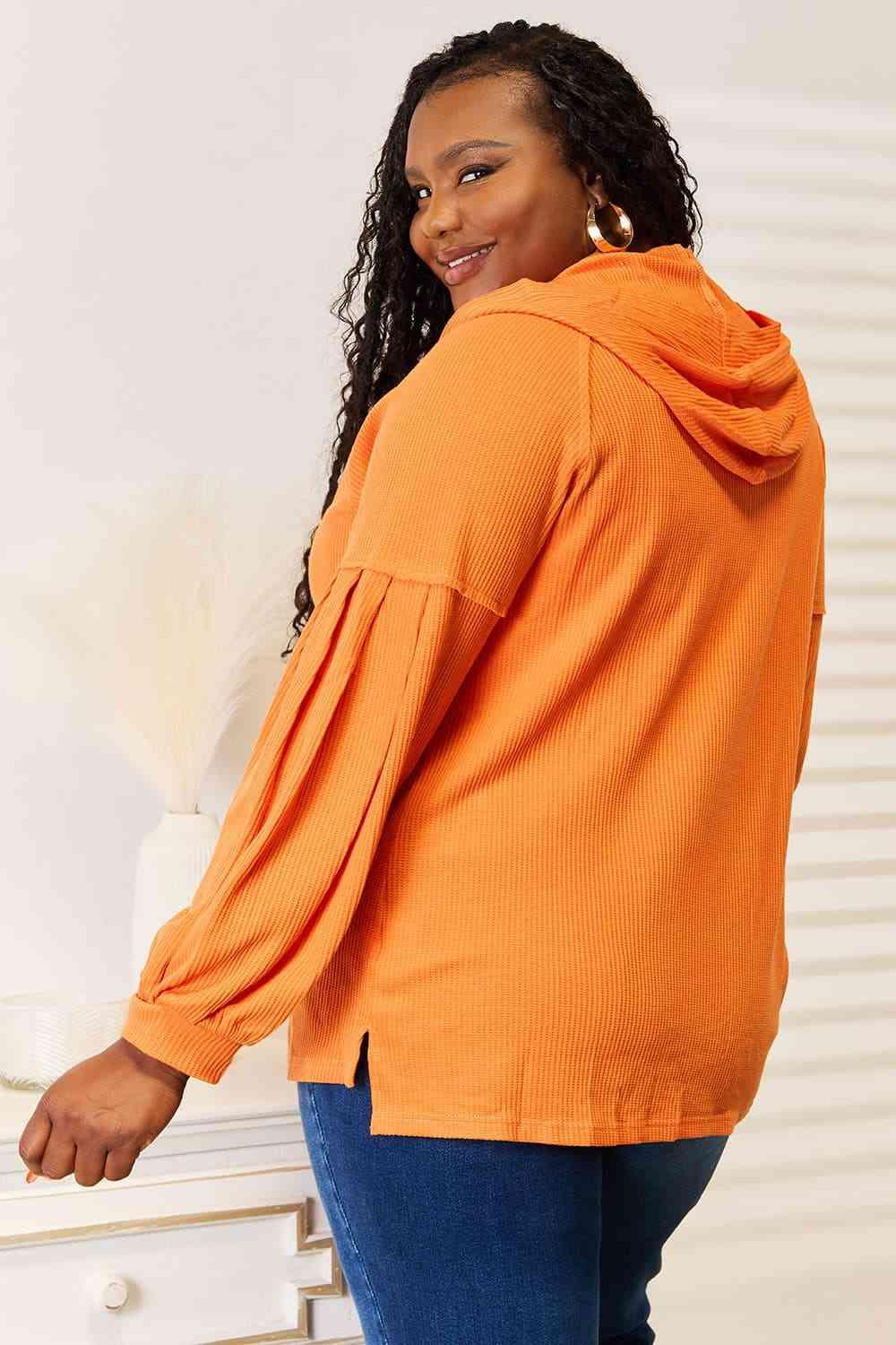 Basic Bae Side Slit Buttoned Waffle Knit Hoodie - Happily Ever Atchison Shop Co.