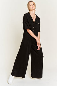 Basic Collar Shirt Wide leg Jumpsuit - Happily Ever Atchison Shop Co.