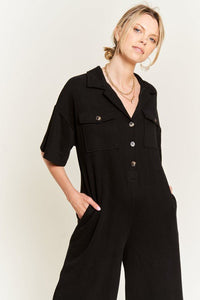 Basic Collar Shirt Wide leg Jumpsuit - Happily Ever Atchison Shop Co.