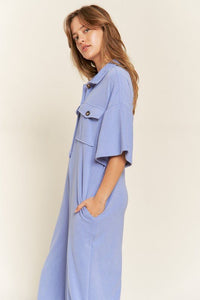 Basic Collar Shirt Wide leg Jumpsuit - Happily Ever Atchison Shop Co.