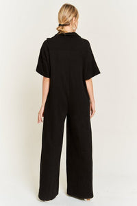 Basic Collar Shirt Wide leg Jumpsuit - Happily Ever Atchison Shop Co.