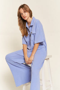 Basic Collar Shirt Wide leg Jumpsuit - Happily Ever Atchison Shop Co.