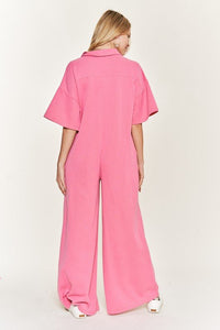 Basic Collar Shirt Wide leg Jumpsuit - Happily Ever Atchison Shop Co.