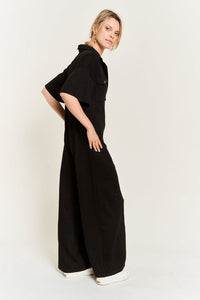 Basic Collar Shirt Wide leg Jumpsuit - Happily Ever Atchison Shop Co.