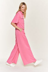 Basic Collar Shirt Wide leg Jumpsuit - Happily Ever Atchison Shop Co.