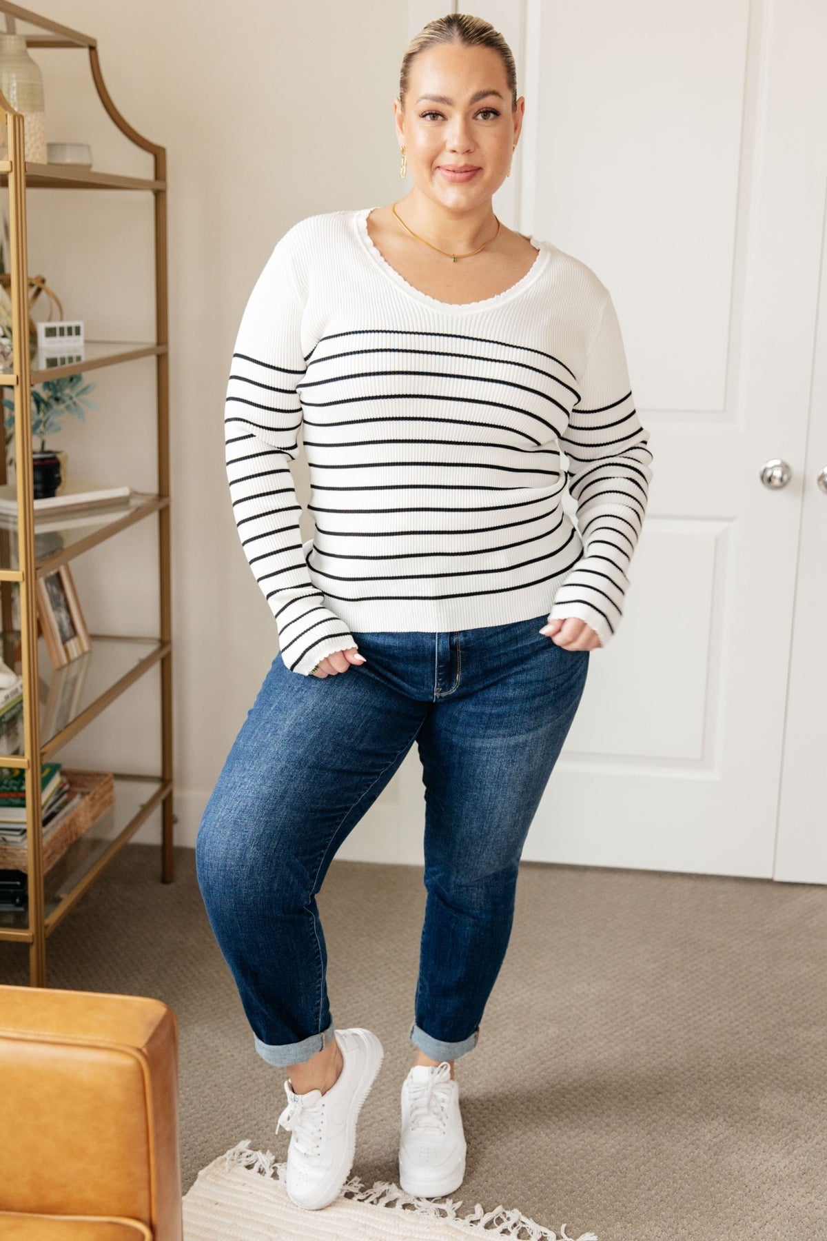 Be Still V-Neck Striped Sweater - Happily Ever Atchison Shop Co.