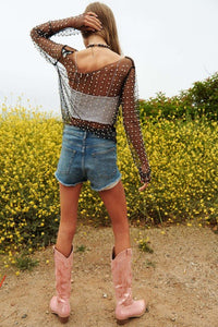 Bead and Pearl Embellished Long Sleeves Mesh Top - Happily Ever Atchison Shop Co.
