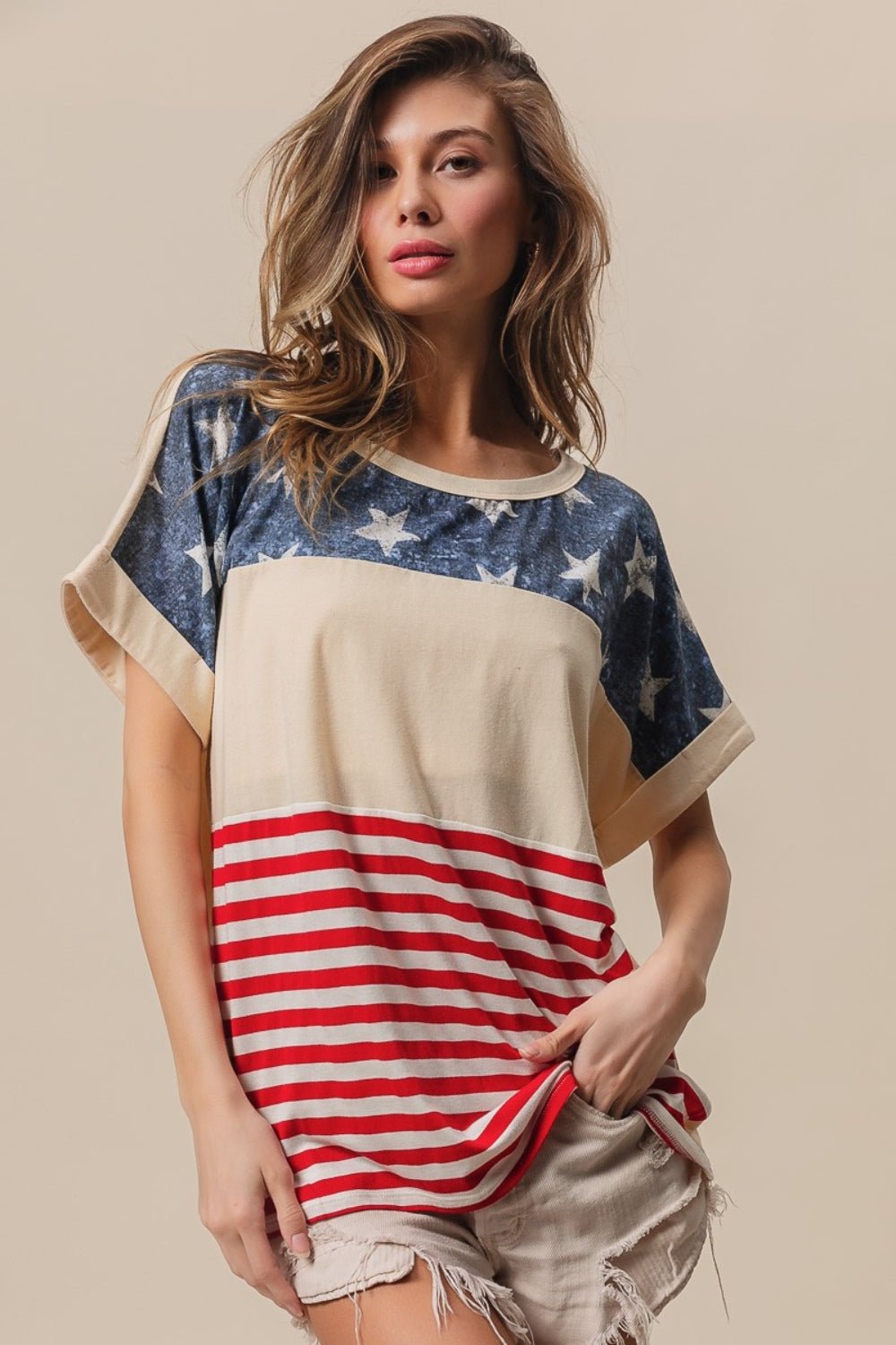 BiBi American Flag Theme Short Sleeve T - Shirt - Happily Ever Atchison Shop Co.