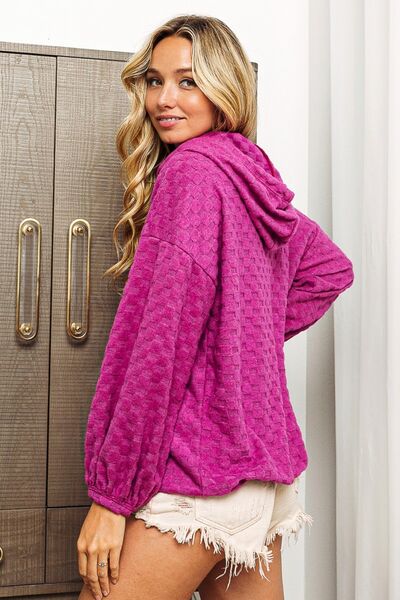 BiBi Brushed Checker Drawstring Long Sleeve Hoodie - Happily Ever Atchison Shop Co.