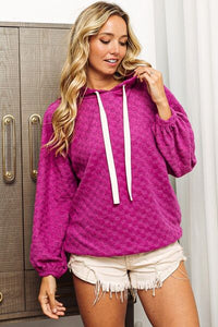 BiBi Brushed Checker Drawstring Long Sleeve Hoodie - Happily Ever Atchison Shop Co.