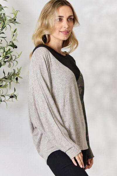 BiBi Brushed Hacci Color Block Long Sleeve Top - Happily Ever Atchison Shop Co.