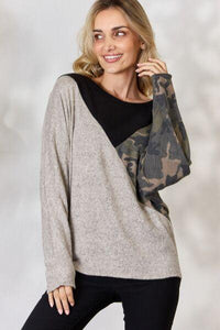 BiBi Brushed Hacci Color Block Long Sleeve Top - Happily Ever Atchison Shop Co.