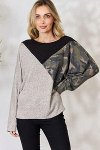BiBi Brushed Hacci Color Block Long Sleeve Top - Happily Ever Atchison Shop Co.