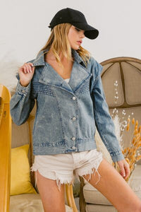 BiBi Button Up Long Sleeve Denim Jacket - Happily Ever Atchison Shop Co.