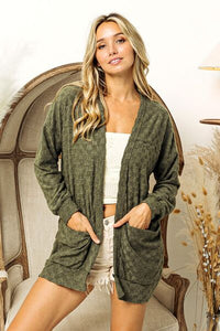 BiBi Checkered Long Sleeve Open Front Cardigan - Happily Ever Atchison Shop Co.