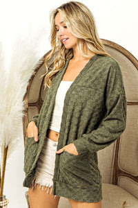 BiBi Checkered Long Sleeve Open Front Cardigan - Happily Ever Atchison Shop Co.