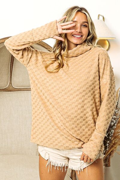 BiBi Checkered Round Neck Thumbhole Long Sleeve Top - Happily Ever Atchison Shop Co.