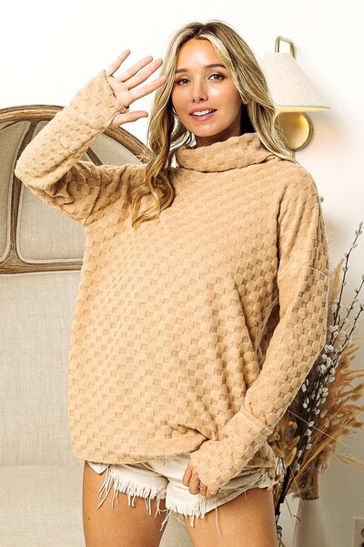 BiBi Checkered Round Neck Thumbhole Long Sleeve Top - Happily Ever Atchison Shop Co.