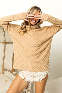 BiBi Checkered Round Neck Thumbhole Long Sleeve Top - Happily Ever Atchison Shop Co.
