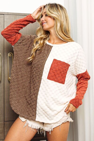 BiBi Color Block Brushed Checker Top - Happily Ever Atchison Shop Co.