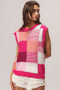 BiBi Color Block Round Neck Sweater Vest - Happily Ever Atchison Shop Co.
