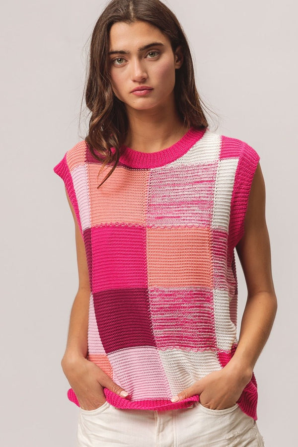 BiBi Color Block Round Neck Sweater Vest - Happily Ever Atchison Shop Co.