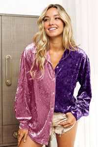 BiBi Contrast Button Up Long Sleeve Shirt - Happily Ever Atchison Shop Co.