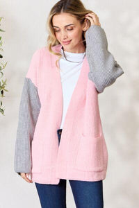 BiBi Contrast Open Front Cardigan with Pockets - Happily Ever Atchison Shop Co.