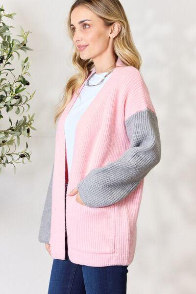 BiBi Contrast Open Front Cardigan with Pockets - Happily Ever Atchison Shop Co.