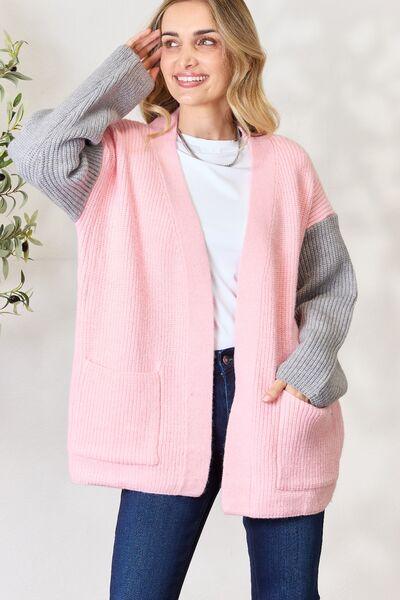 BiBi Contrast Open Front Cardigan with Pockets - Happily Ever Atchison Shop Co.