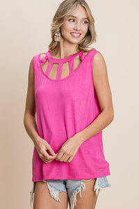 BiBi Cutout Round Neck Sleeveless Top - Happily Ever Atchison Shop Co.