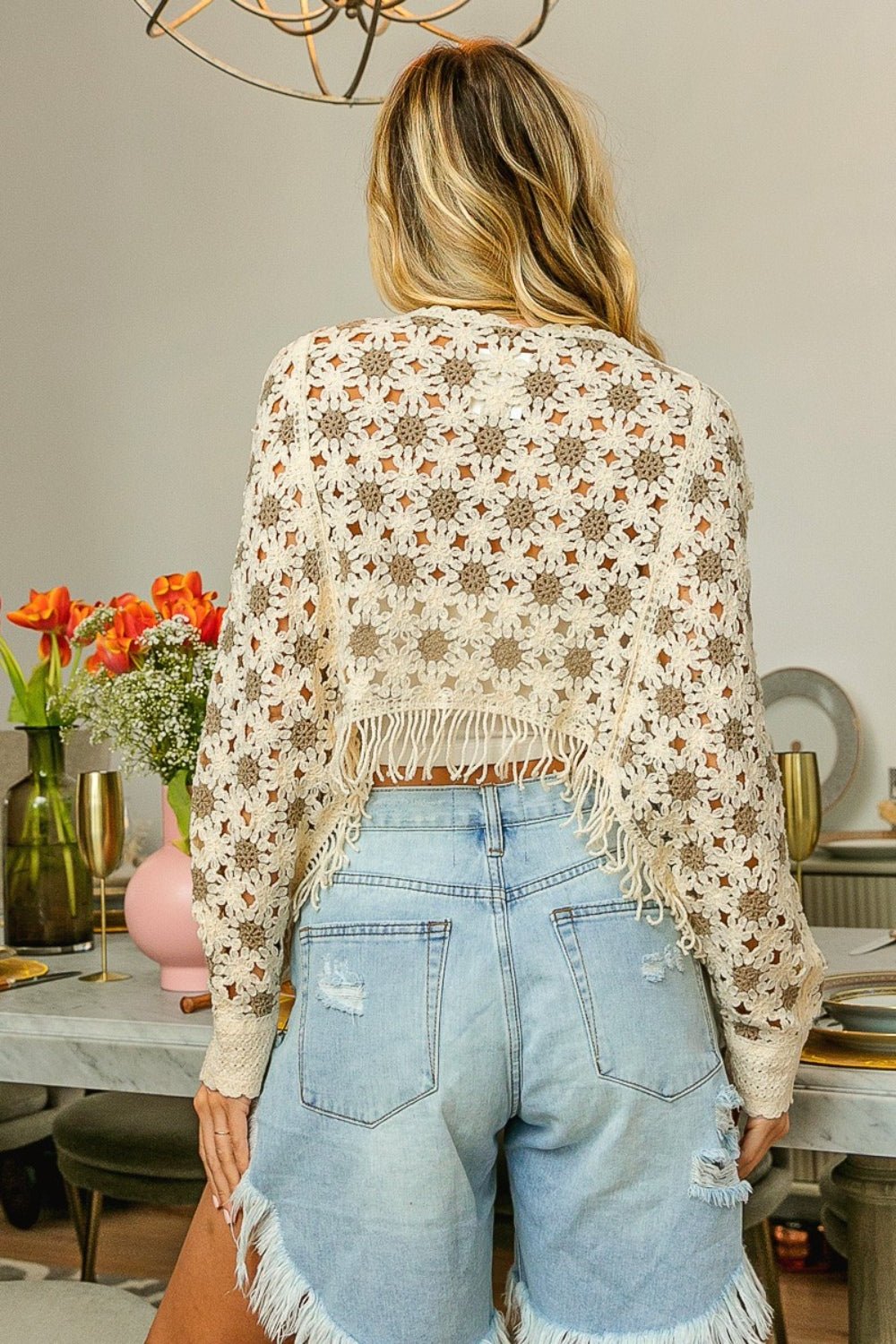 BiBi Dolman Sleeve Flower Crochet Lace Cover Up - Happily Ever Atchison Shop Co.