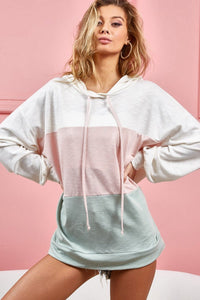 BiBi Drawstring Color Block Hooded Long Sleeve Top - Happily Ever Atchison Shop Co.