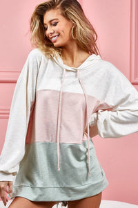 BiBi Drawstring Color Block Hooded Long Sleeve Top - Happily Ever Atchison Shop Co.