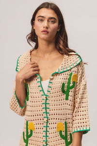 BiBi Edge Stitched Cactus Patch Sweater Cardigan - Happily Ever Atchison Shop Co.