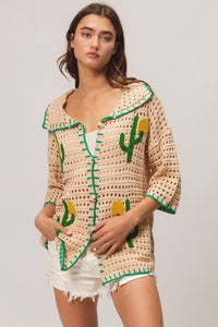 BiBi Edge Stitched Cactus Patch Sweater Cardigan - Happily Ever Atchison Shop Co.