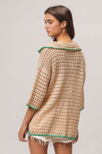 BiBi Edge Stitched Cactus Patch Sweater Cardigan - Happily Ever Atchison Shop Co.