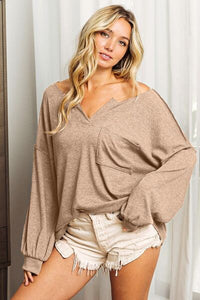 BiBi Exposed Seam Long Sleeve Top - Happily Ever Atchison Shop Co.