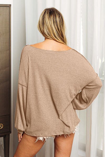 BiBi Exposed Seam Long Sleeve Top - Happily Ever Atchison Shop Co.