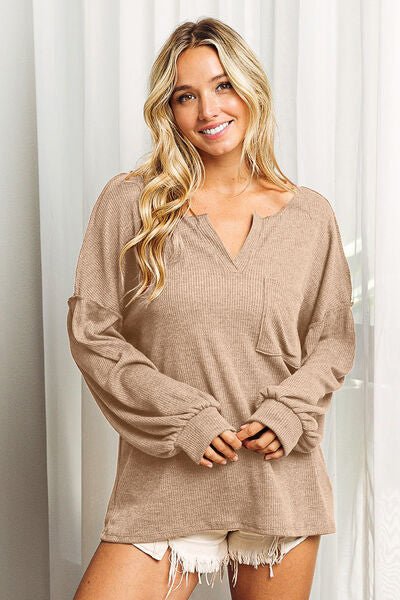 BiBi Exposed Seam Long Sleeve Top - Happily Ever Atchison Shop Co.