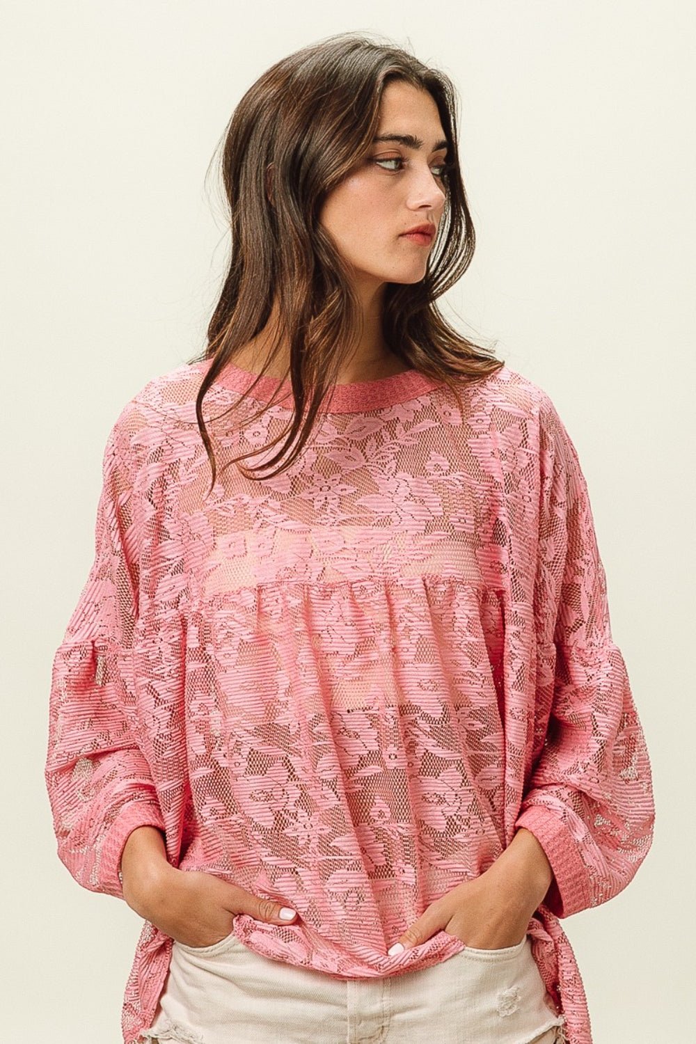 BiBi Floral Lace Long Sleeve Top - Happily Ever Atchison Shop Co.