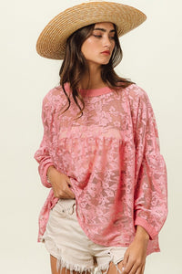 BiBi Floral Lace Long Sleeve Top - Happily Ever Atchison Shop Co.