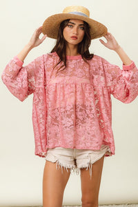 BiBi Floral Lace Long Sleeve Top - Happily Ever Atchison Shop Co.