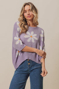 BiBi Floral Pattern Slit Sweater - Happily Ever Atchison Shop Co.