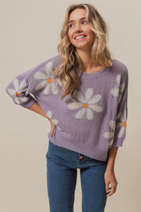 BiBi Floral Pattern Slit Sweater - Happily Ever Atchison Shop Co.